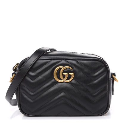 Gucci Calfskin Matelasse Mini GG Marmont Chain Shoulder Bag Black 1 of 10