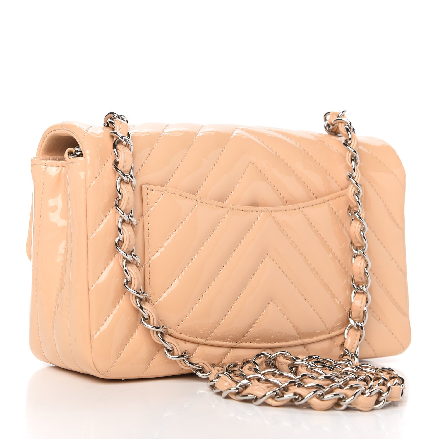 Chanel Patent Chevron Quilted Mini Rectangular Flap Beige 3 of 11