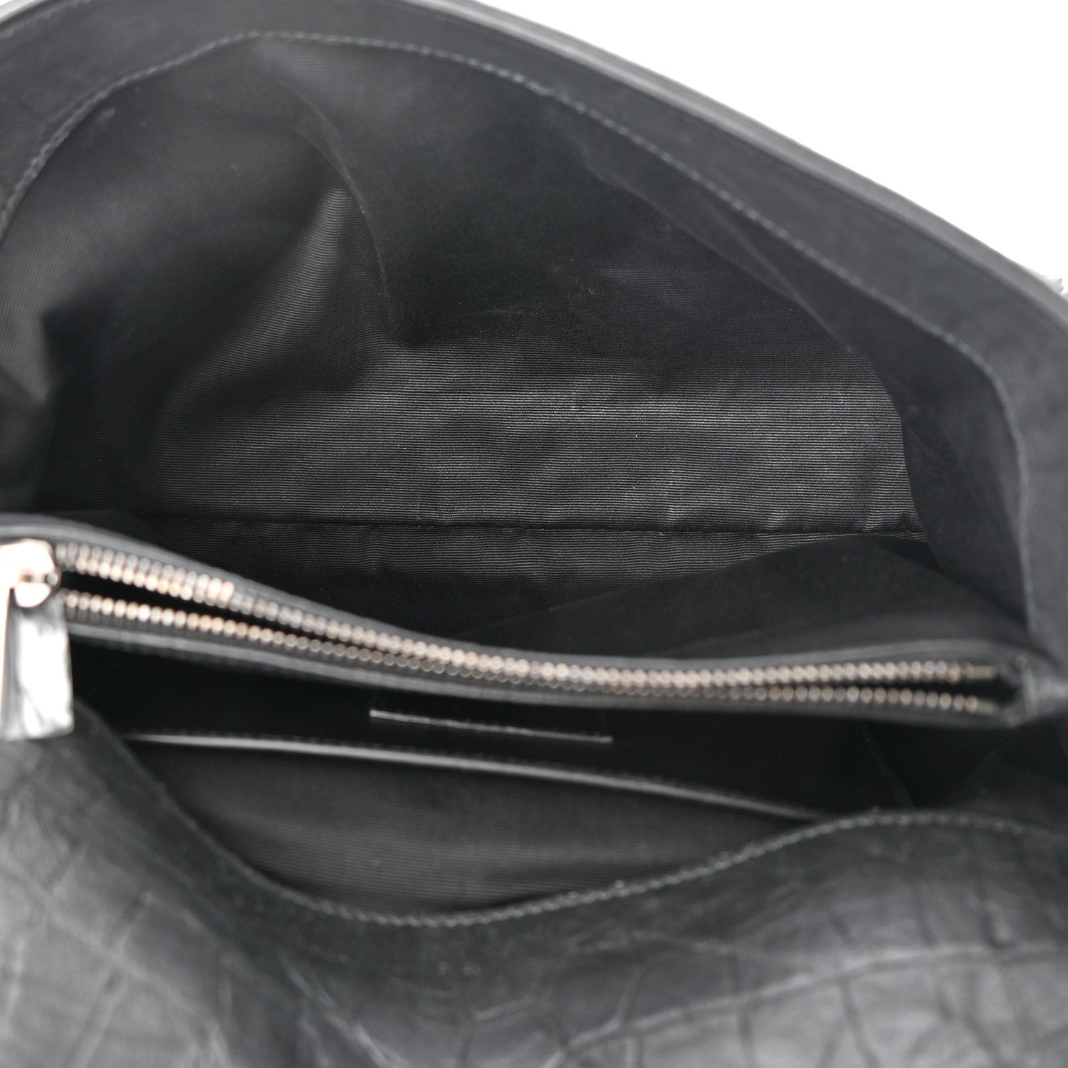 Saint Laurent Calfskin Crocodile Embossed Medium West Hollywood Monogram Fold-Over Bag 5 of 11