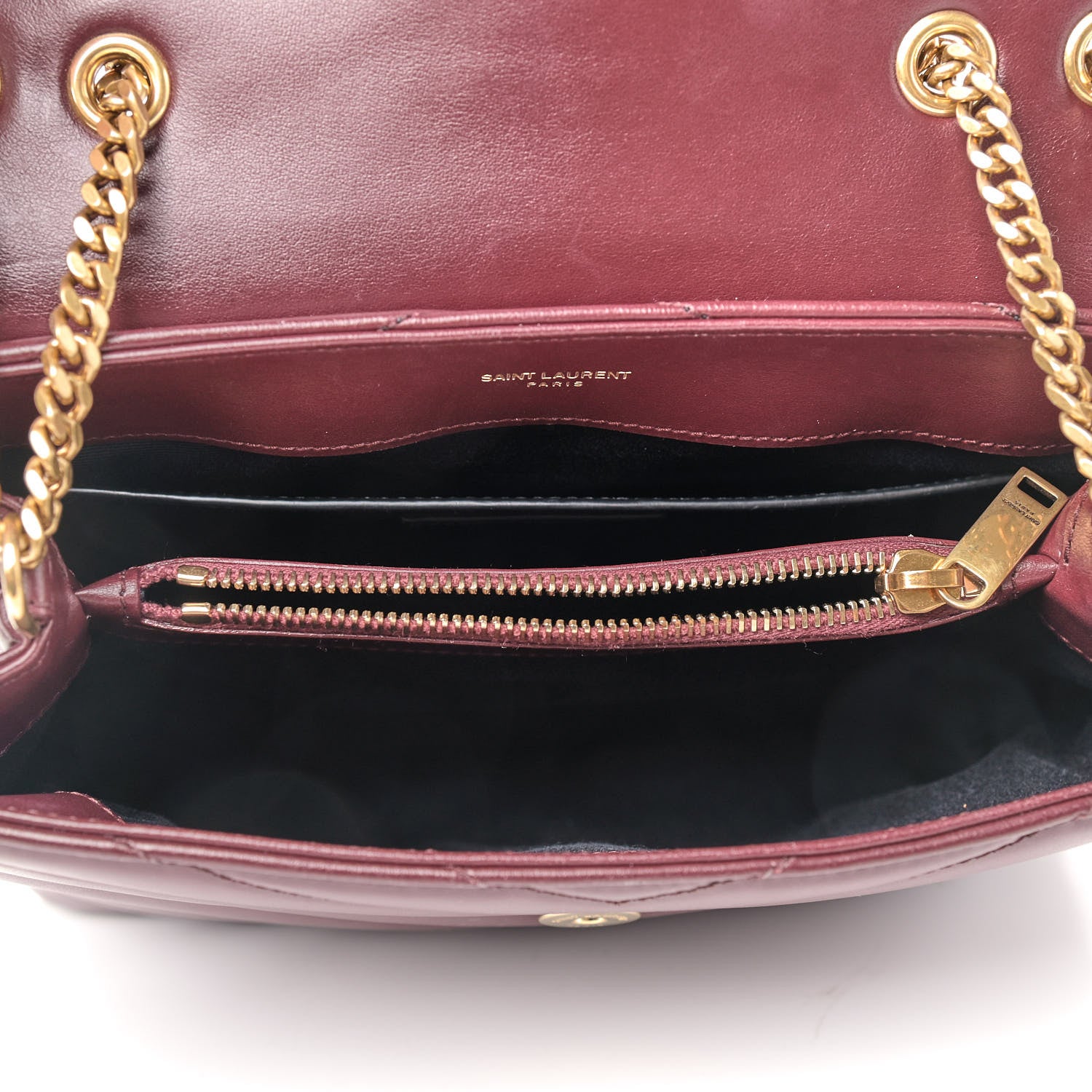 Saint Laurent Calfskin Y Quilted Monogram Small Loulou Chain Satchel Dark Legion Red 5 of 10