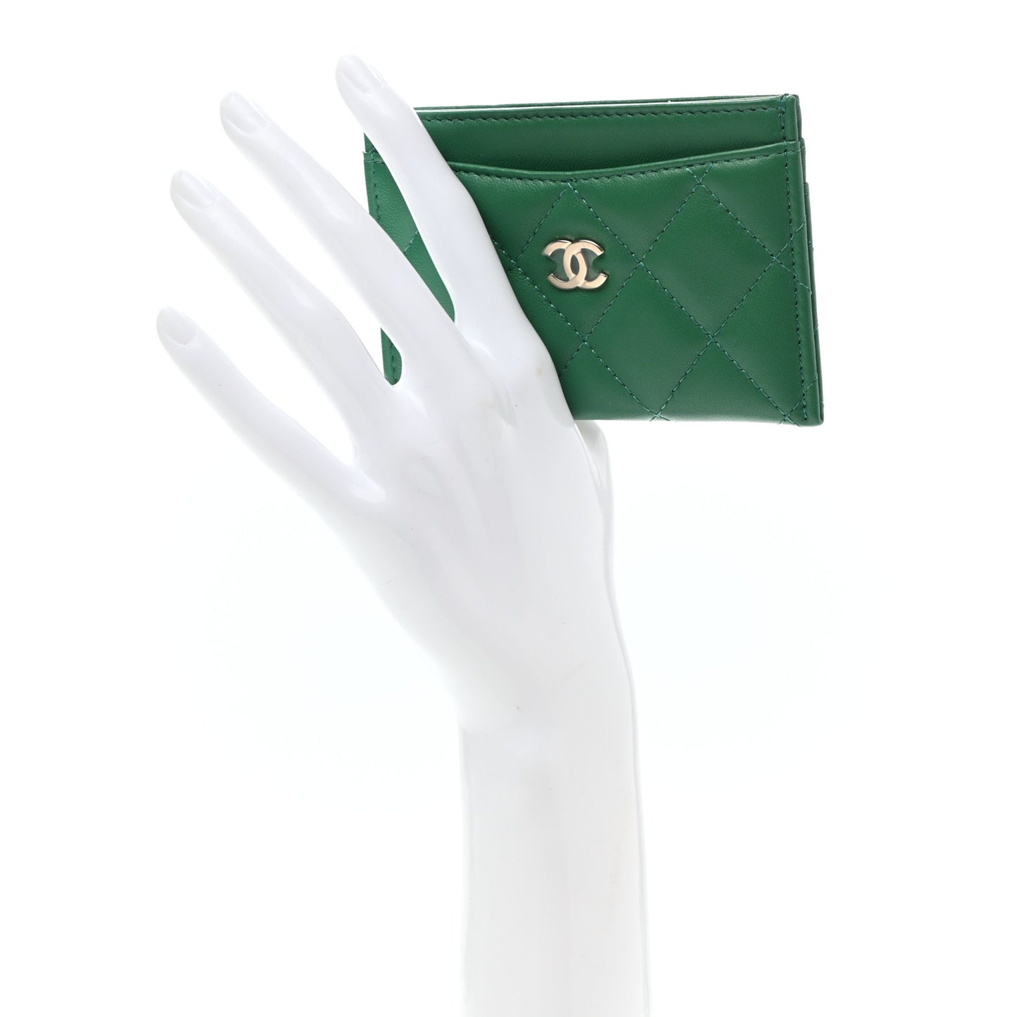 Lambskin Quilted Card Holder Green