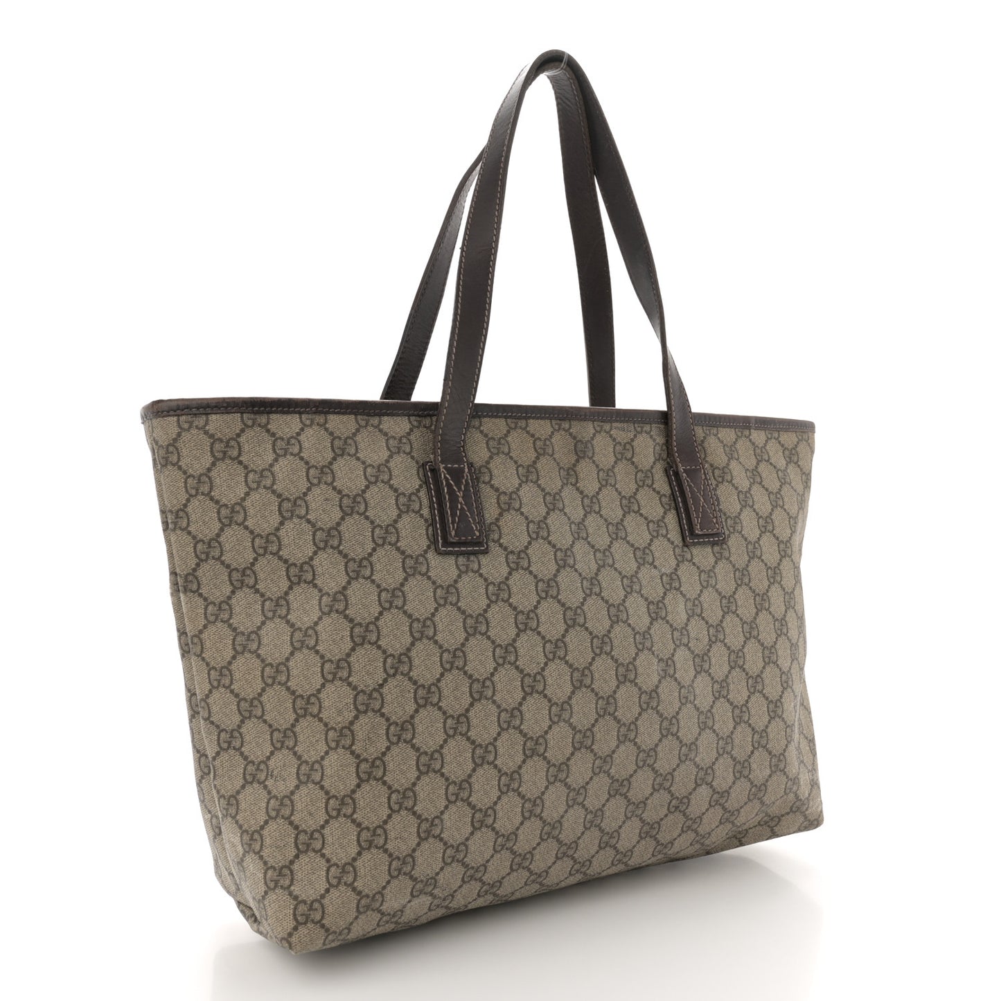 GG Supreme Monogram Medium Zippered Shopping Tote Dark Brown