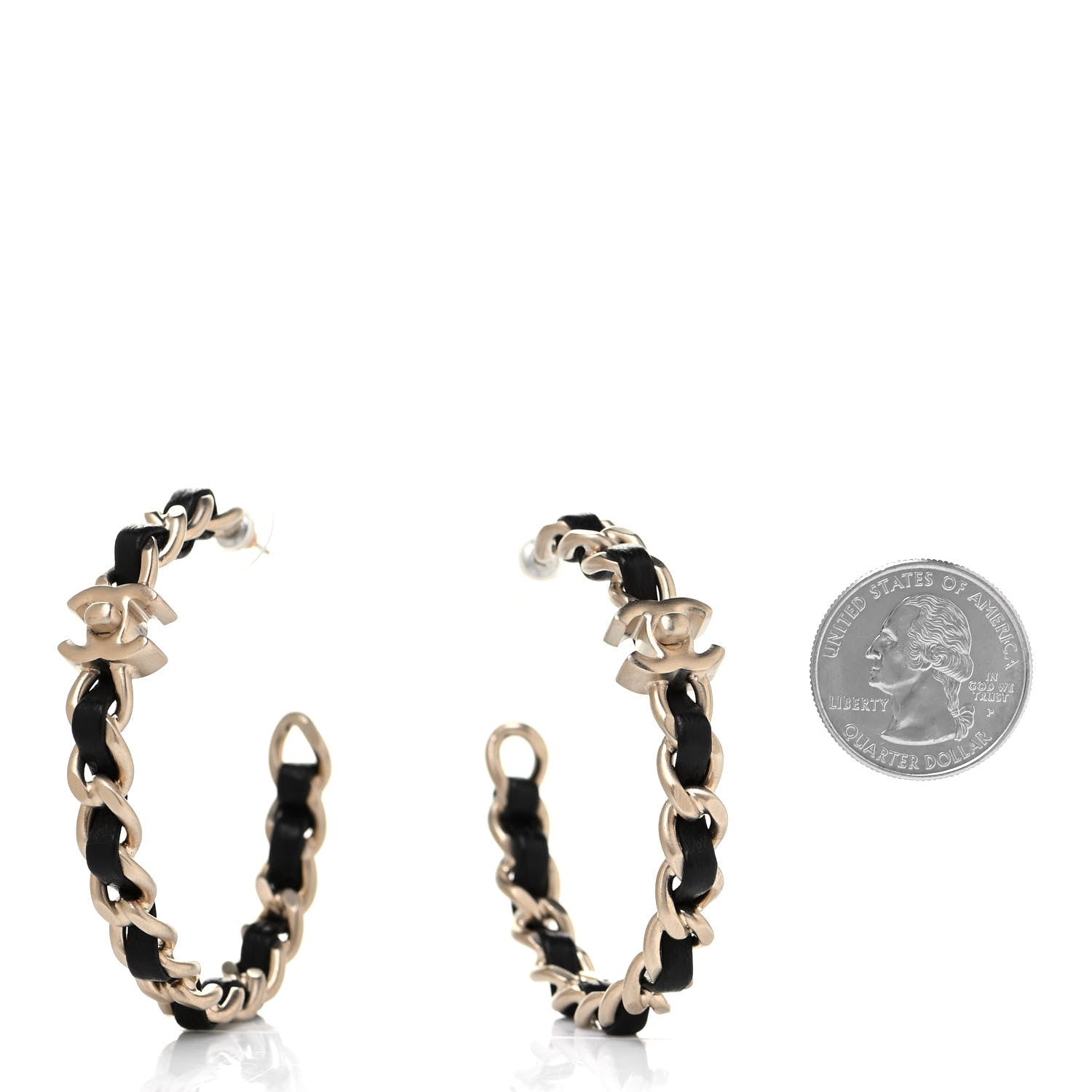 Chanel Lambskin CC Turnlock Chain Hoop Earrings Gold Black 2 of 3