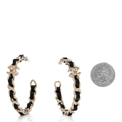 Chanel Lambskin CC Turnlock Chain Hoop Earrings Gold Black 2 of 3