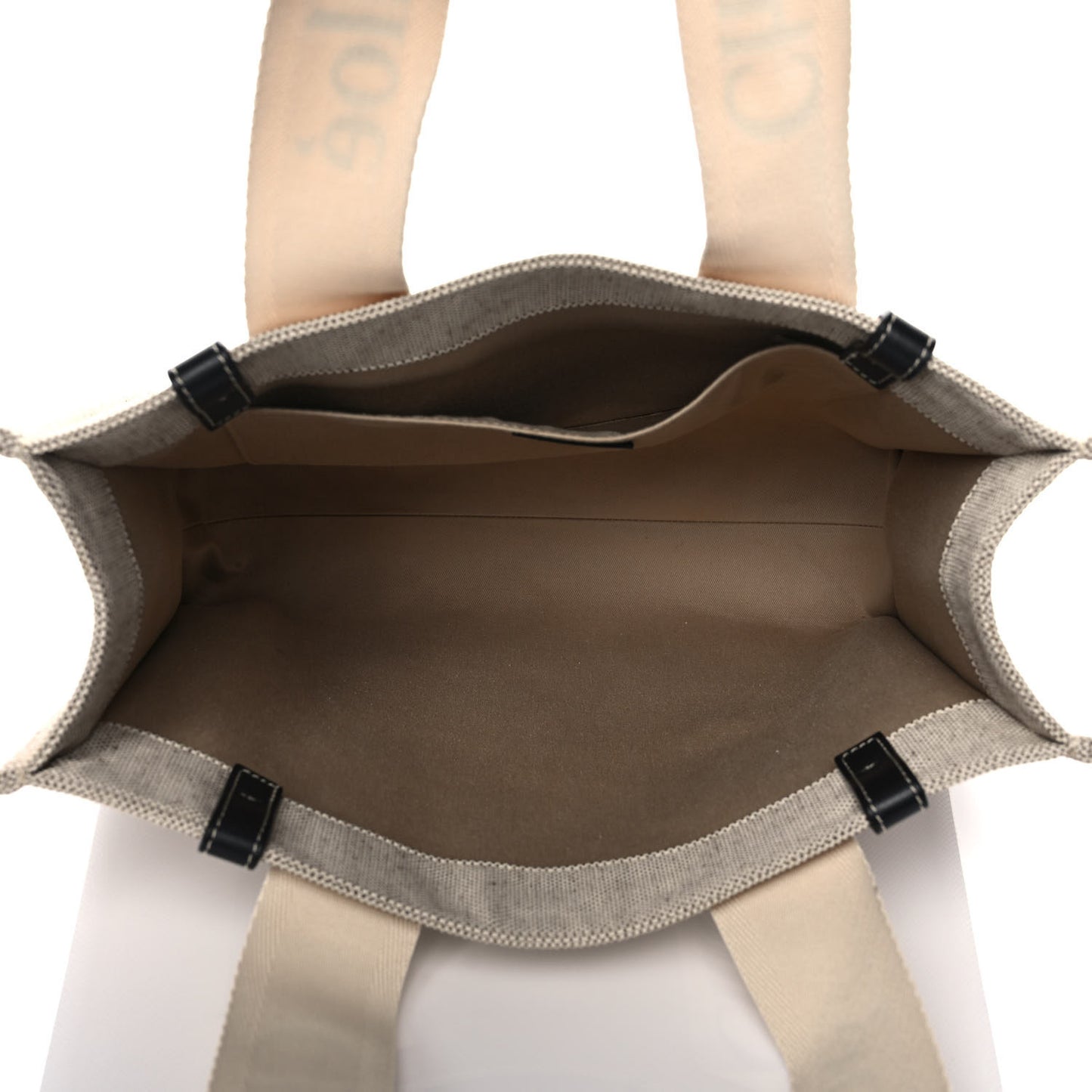 Cotton Calfskin Medium Woody Ribbon Tote White Black