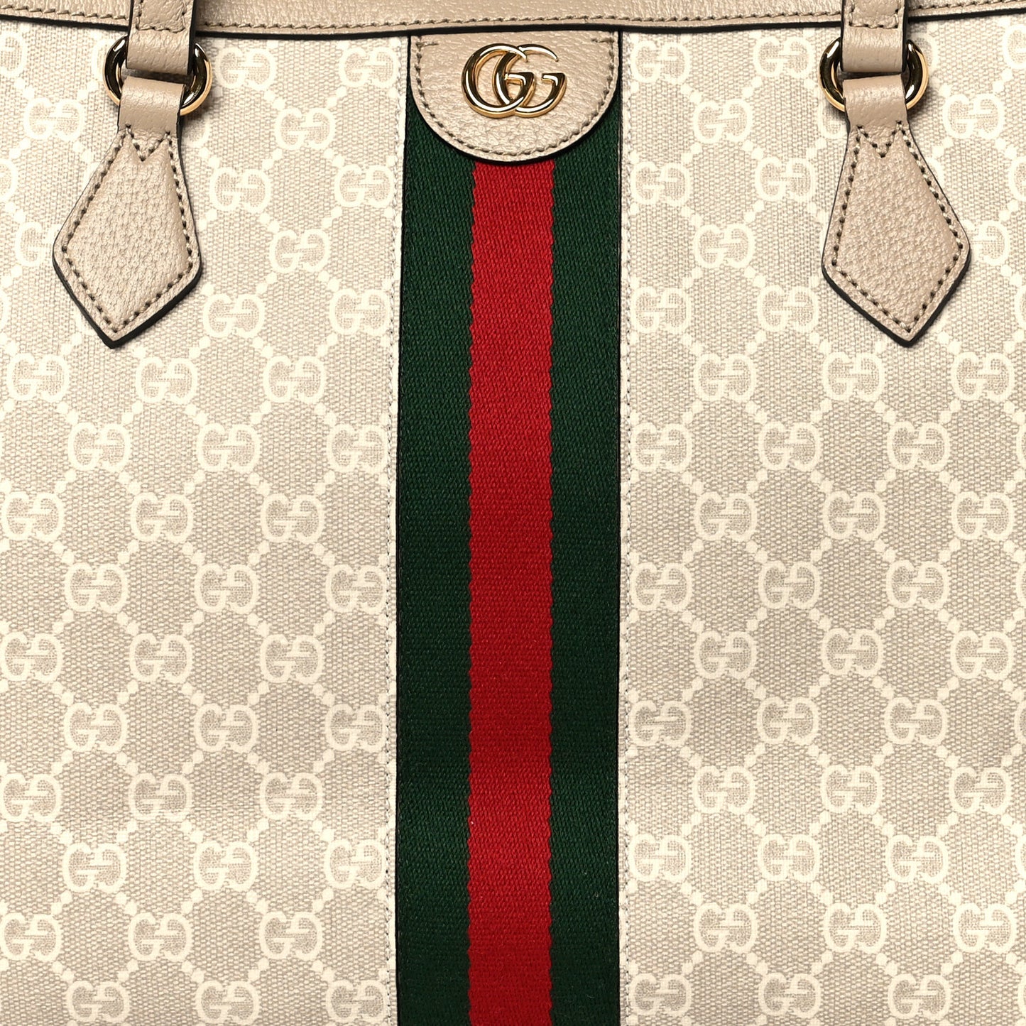 GG Supreme Monogram Textured Dollar Calfskin Web Medium Ophidia Shopping Tote Beige Mystic White Oatmeal