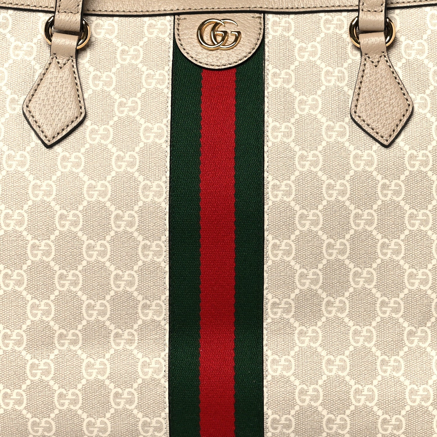 Gucci GG Supreme Monogram Textured Dollar Calfskin Web Medium Ophidia Shopping Tote Beige Mystic White Oatmeal 8 of 10