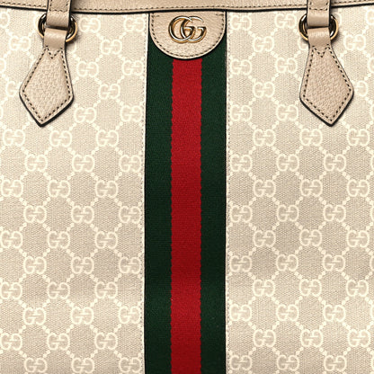 Gucci GG Supreme Monogram Textured Dollar Calfskin Web Medium Ophidia Shopping Tote Beige Mystic White Oatmeal 8 of 10