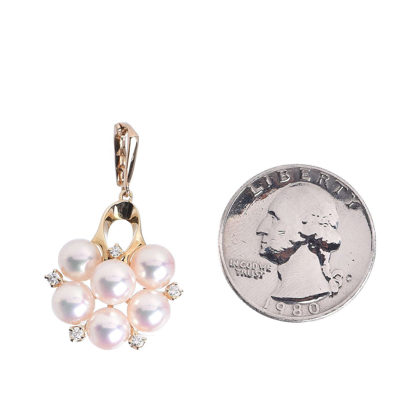 18K Yellow Gold Diamond Akoya Pearl 6.5-7mm Enhancer Pendant