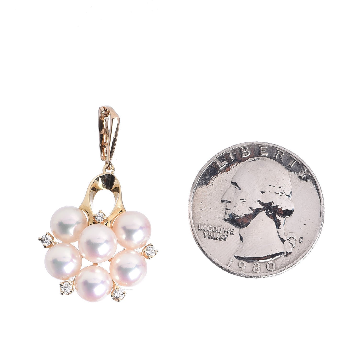 Mikimoto 18K Yellow Gold Diamond Akoya Pearl 6.5-7mm Enhancer Pendant 2 of 5