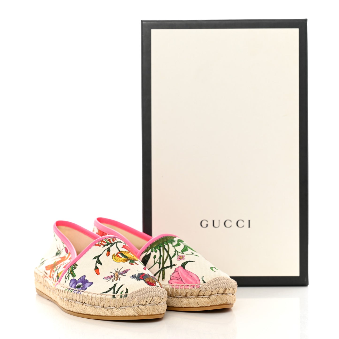 Canvas Flora Print Espadrilles 38.5 White Multicolor Fuxia