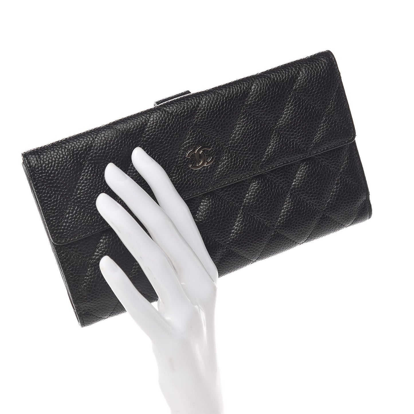 Caviar Quilted CC Long Double Wallet Black