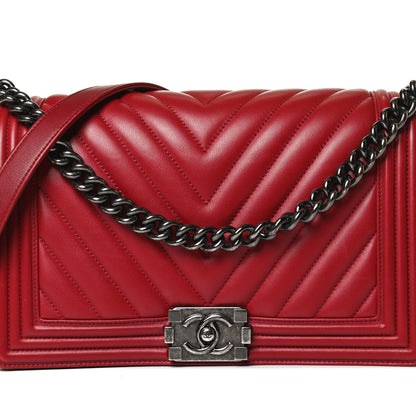 Chanel Calfskin Chevron Quilted New Medium Boy Flap Dark Red 8 of 16