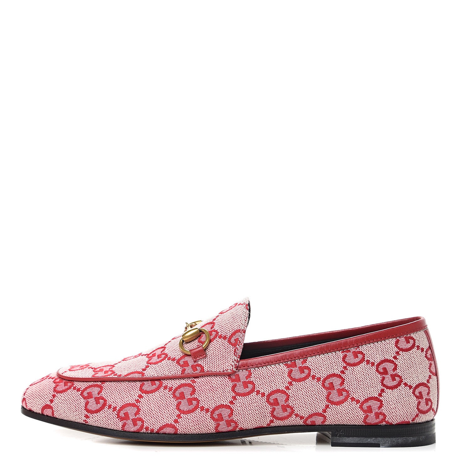 Gucci Canvas GG Monogram Horsebit Womens Jordaan Loafers 36 Gardenia Hibiscus Red 1 of 10