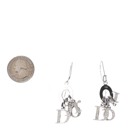 Christian Dior Crystal Logo Dangle Earrings Silver 2 of 3