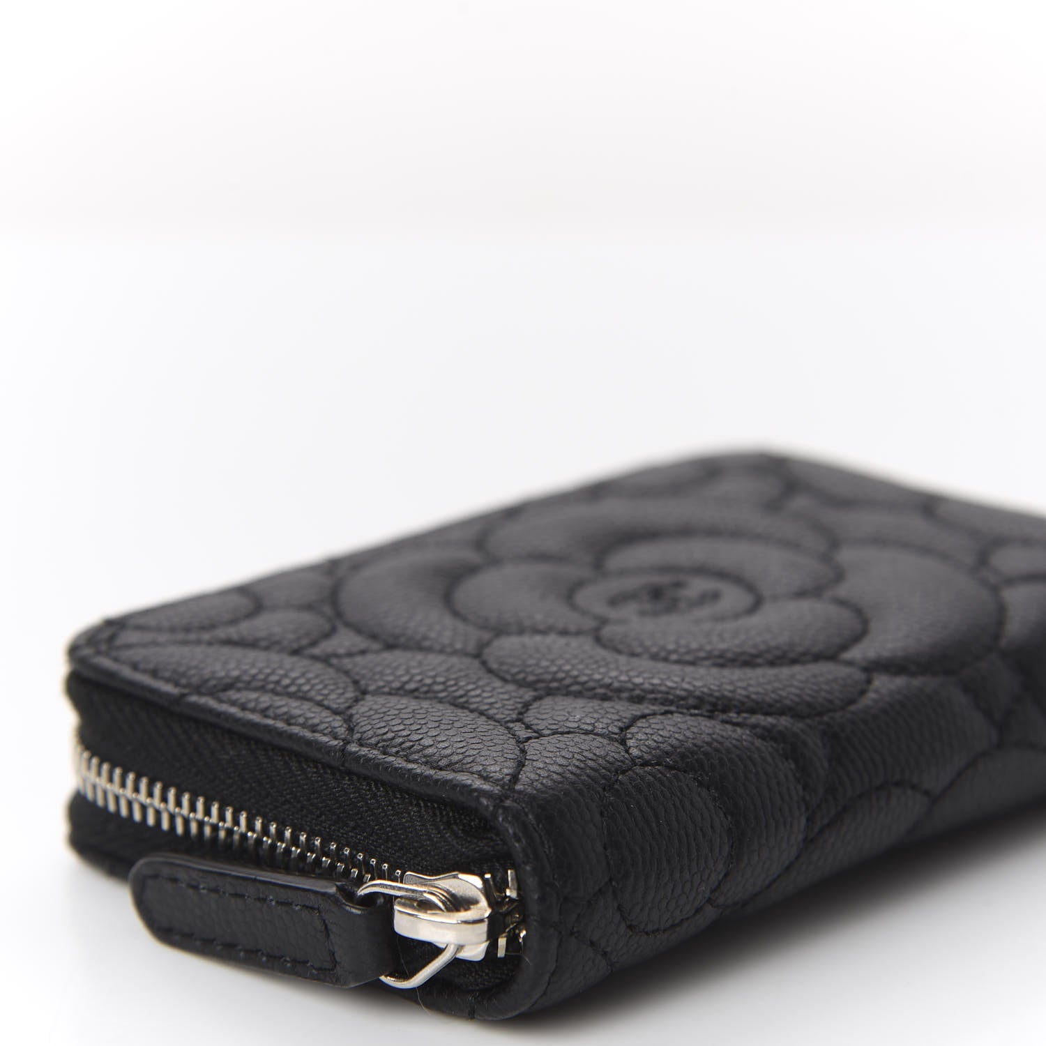 Chanel Caviar Camellia Embossed Zip Coin Purse Black 5 of 9