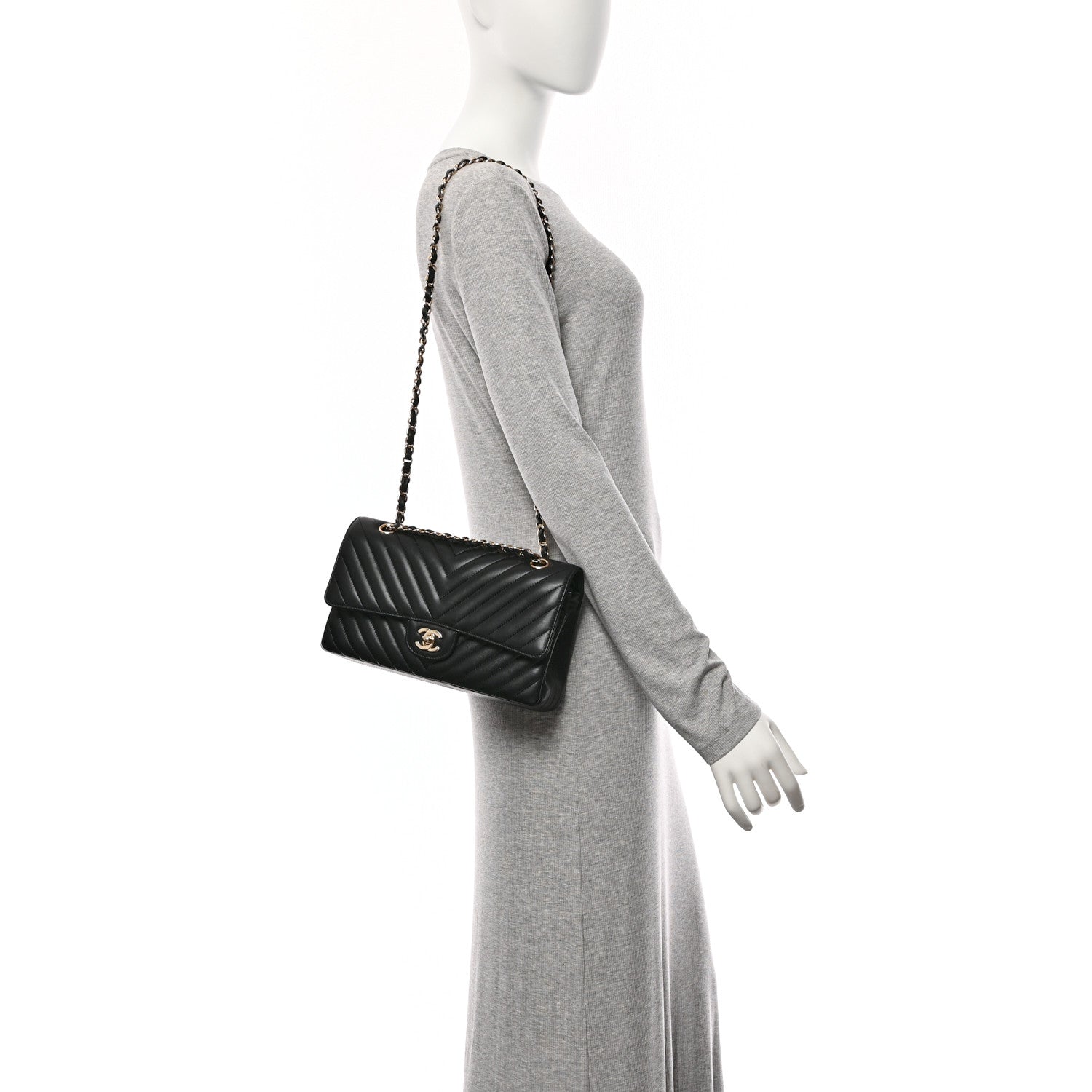 Chanel Lambskin Chevron Quilted Medium Double Flap Black 2 of 10