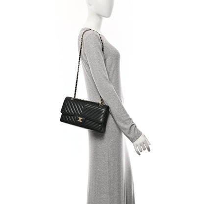 Chanel Lambskin Chevron Quilted Medium Double Flap Black 2 of 10