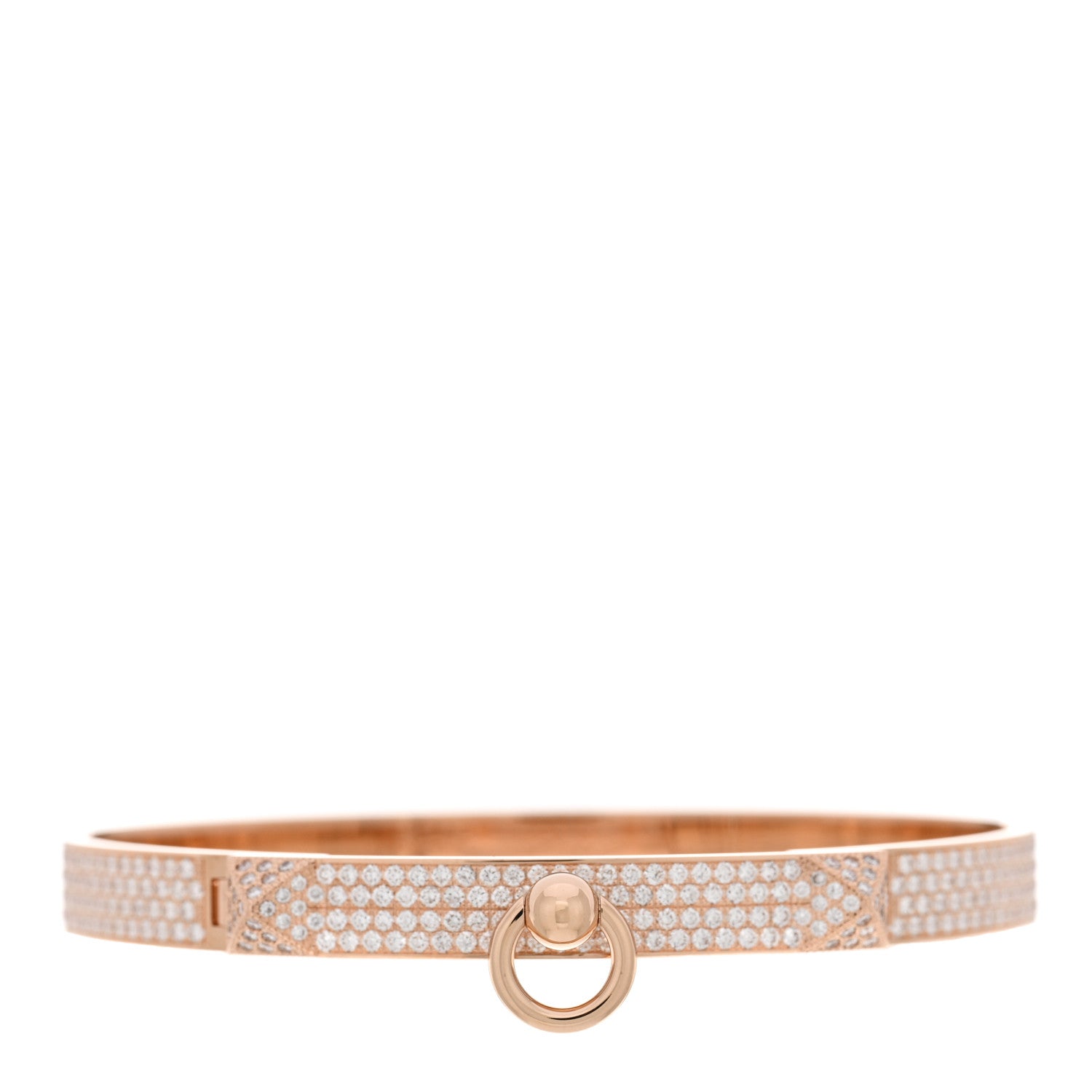 Hermes 18K Rose Gold Diamond PM Collier de Chien Full Pave Bracelet ST 1 of 3