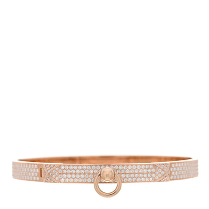 Hermes 18K Rose Gold Diamond PM Collier de Chien Full Pave Bracelet ST 1 of 3