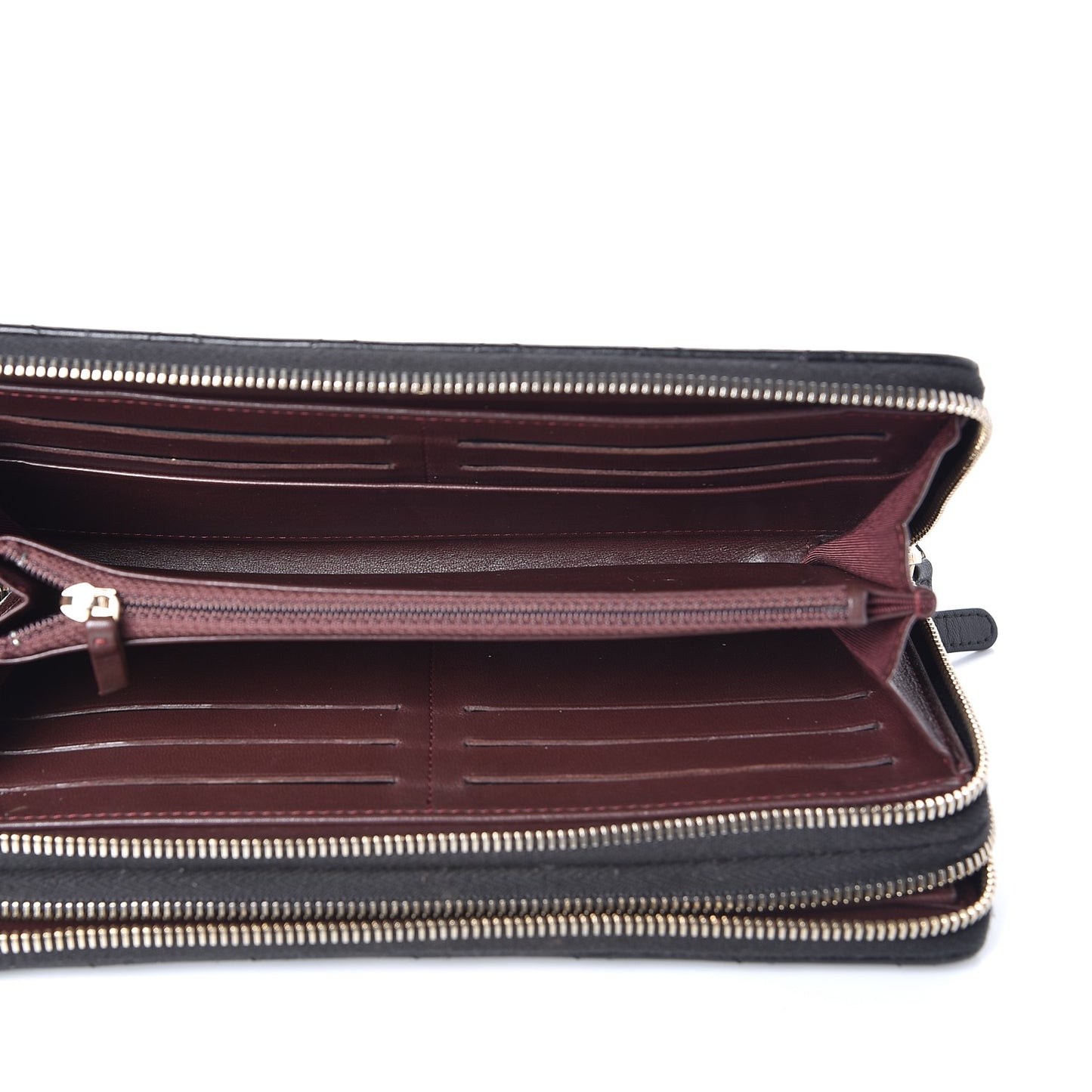 Lambskin Quilted Large Double Zip Around Organizer Wallet Black
