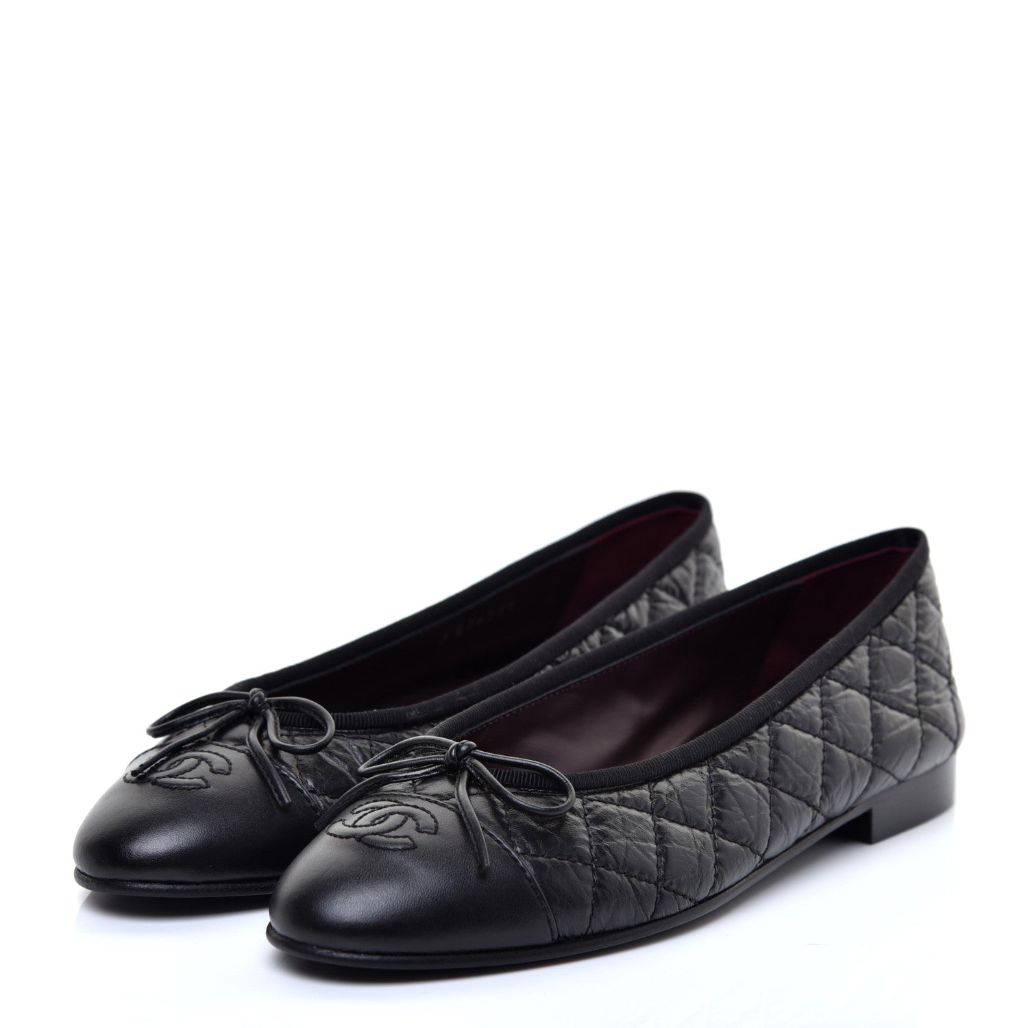 Chanel Aged Calfskin Quilted Cap Toe Ballerina Flats 37.5 Black 3 of 8