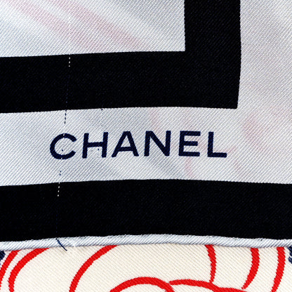 Chanel Silk Camellia Stripe CC Scarf Multicolor 2 of 3