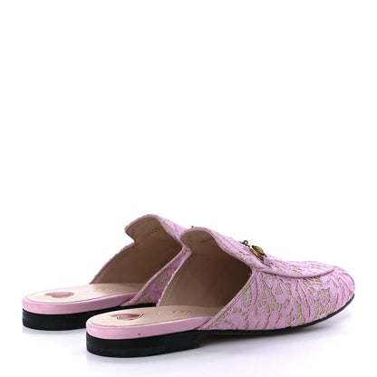 Gucci Lace Malaga Kid Womens Princetown Slippers 38 Sugar Pink Skin Rose 4 of 8
