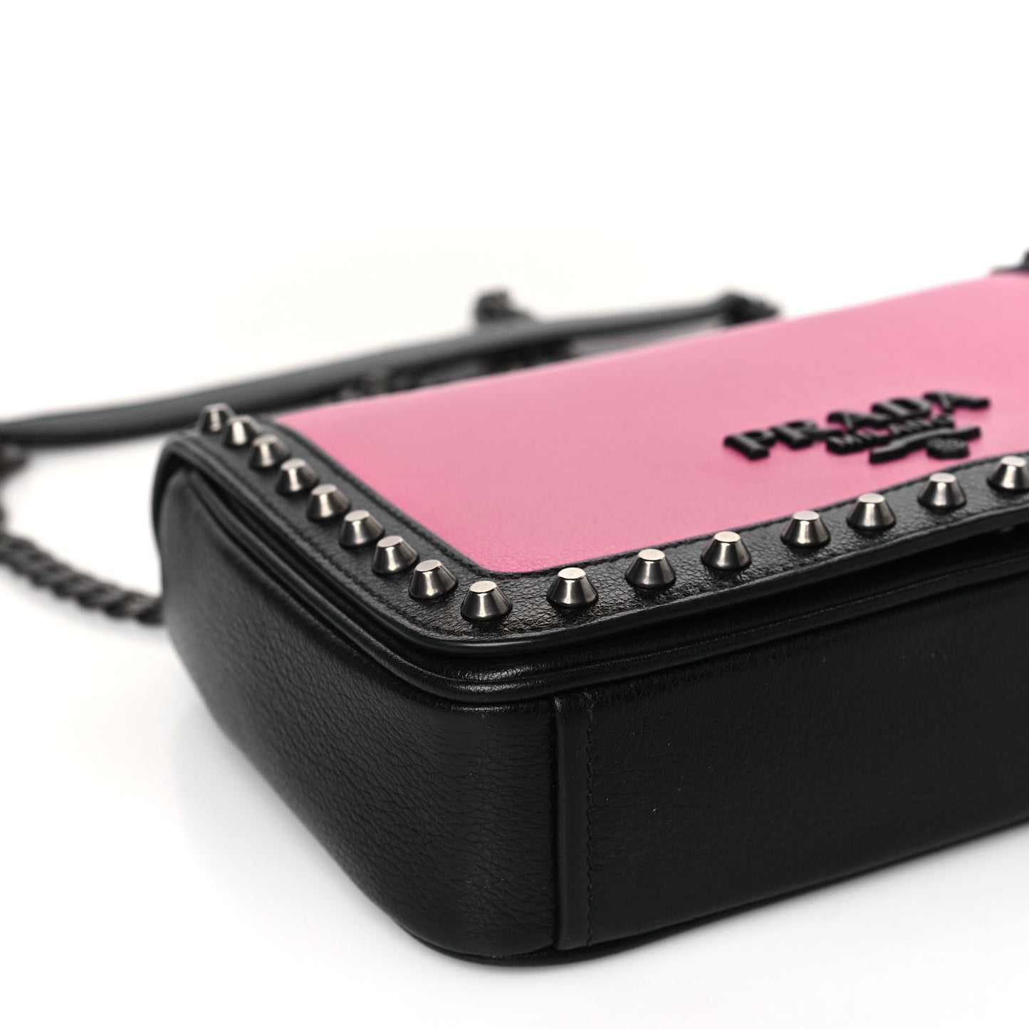 Glace Calfskin Studded Crossbody Fuxia Black
