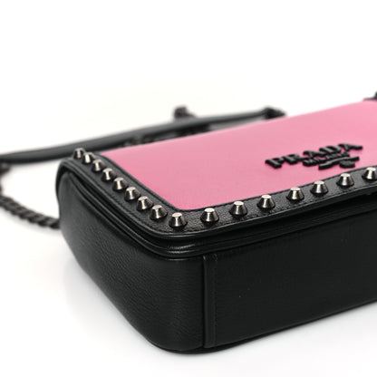 Prada Glace Calfskin Studded Crossbody Fuxia Black 7 of 8