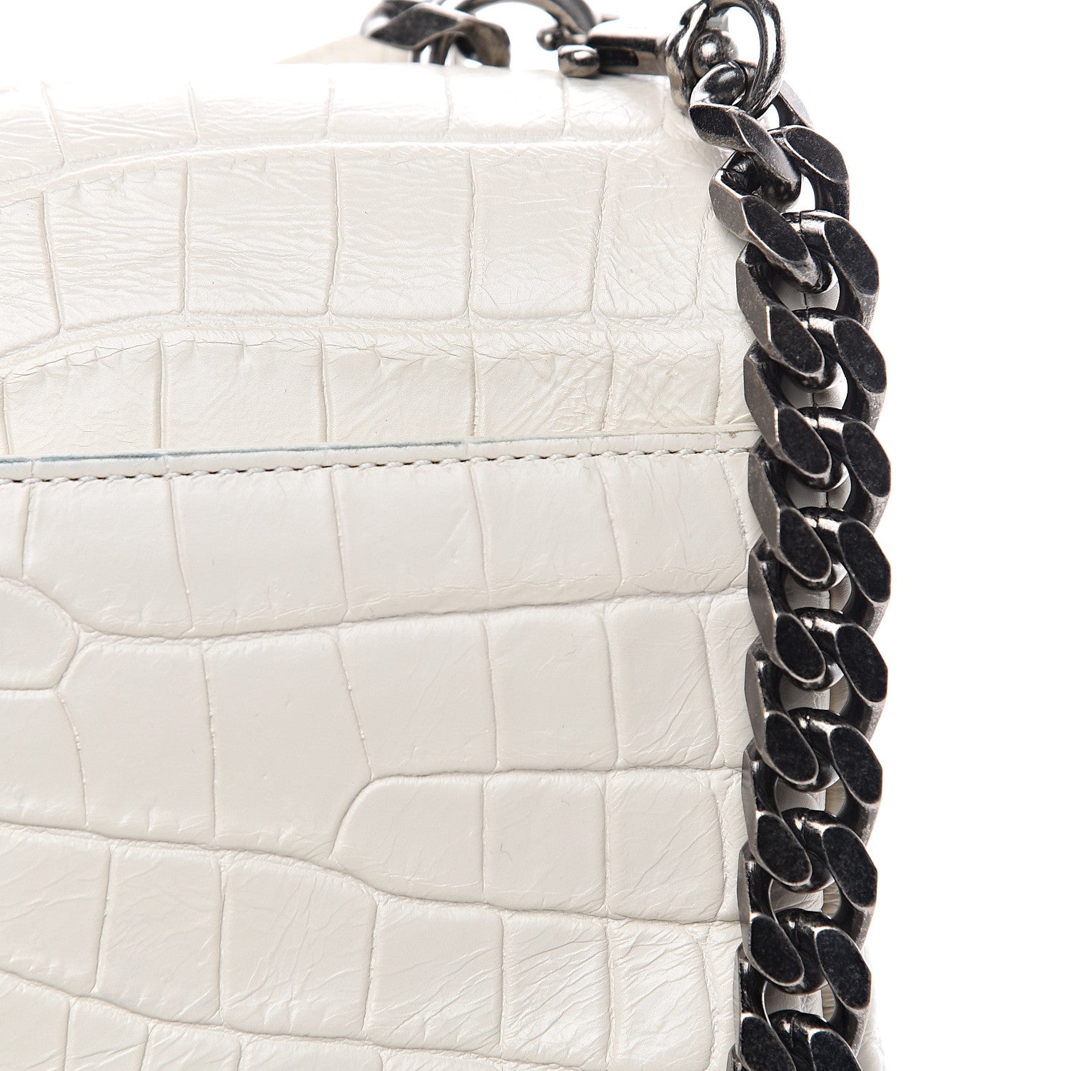 Saint Laurent Calfskin Crocodile Embossed Medium College Monogram Satchel Dove White 15 of 17