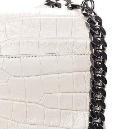 Saint Laurent Calfskin Crocodile Embossed Medium College Monogram Satchel Dove White 15 of 17