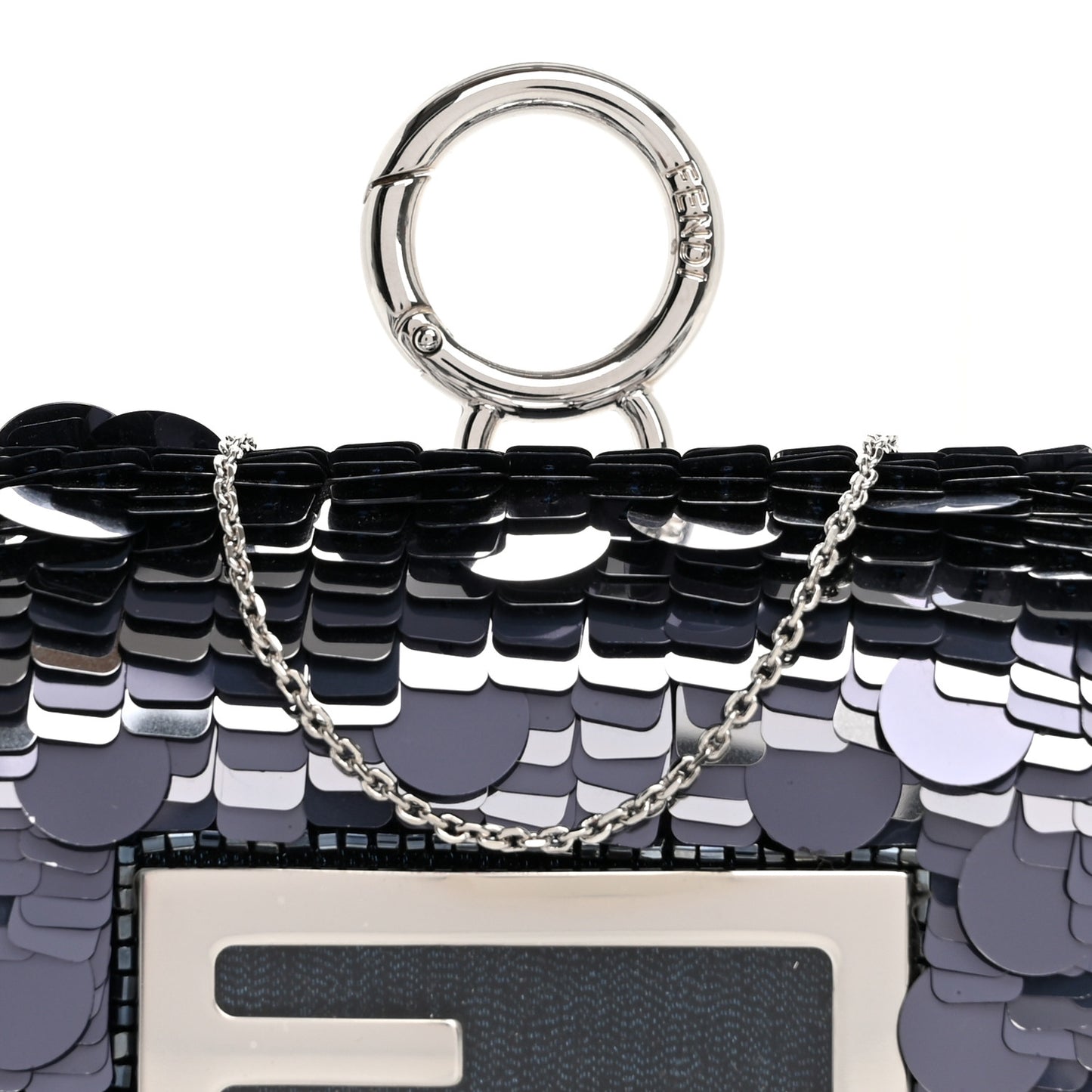 Sequin Paillettes Shiny Nappa Sex and the City Nano Maxi Buckle Baguette Charm Dark Blue
