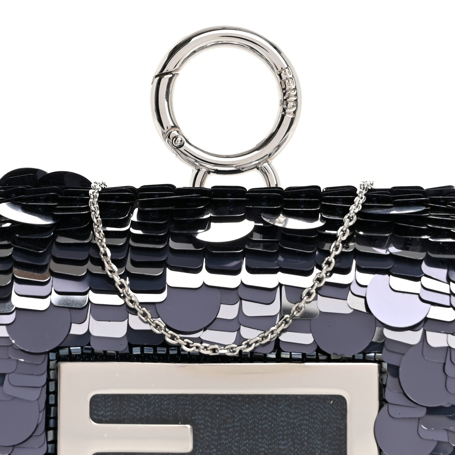 Fendi Sequin Paillettes Shiny Nappa Sex and the City Nano Maxi Buckle Baguette Charm Dark Blue 7 of 9