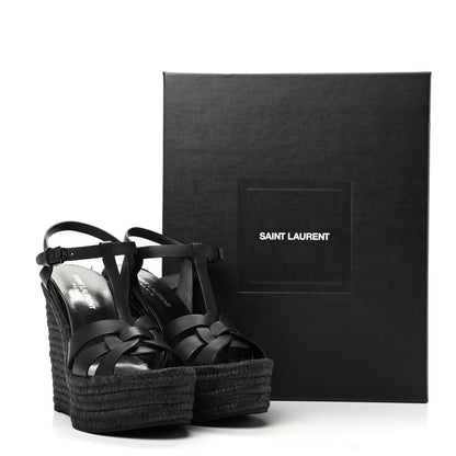 Saint Laurent Calfskin Tribute 95 Platform Espadrille Wedge Sandals 36.5 Black 8 of 8