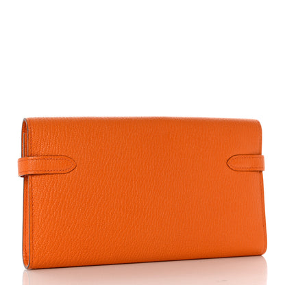Hermes Chevre Mysore Kelly Longue Wallet Orange 3 of 10