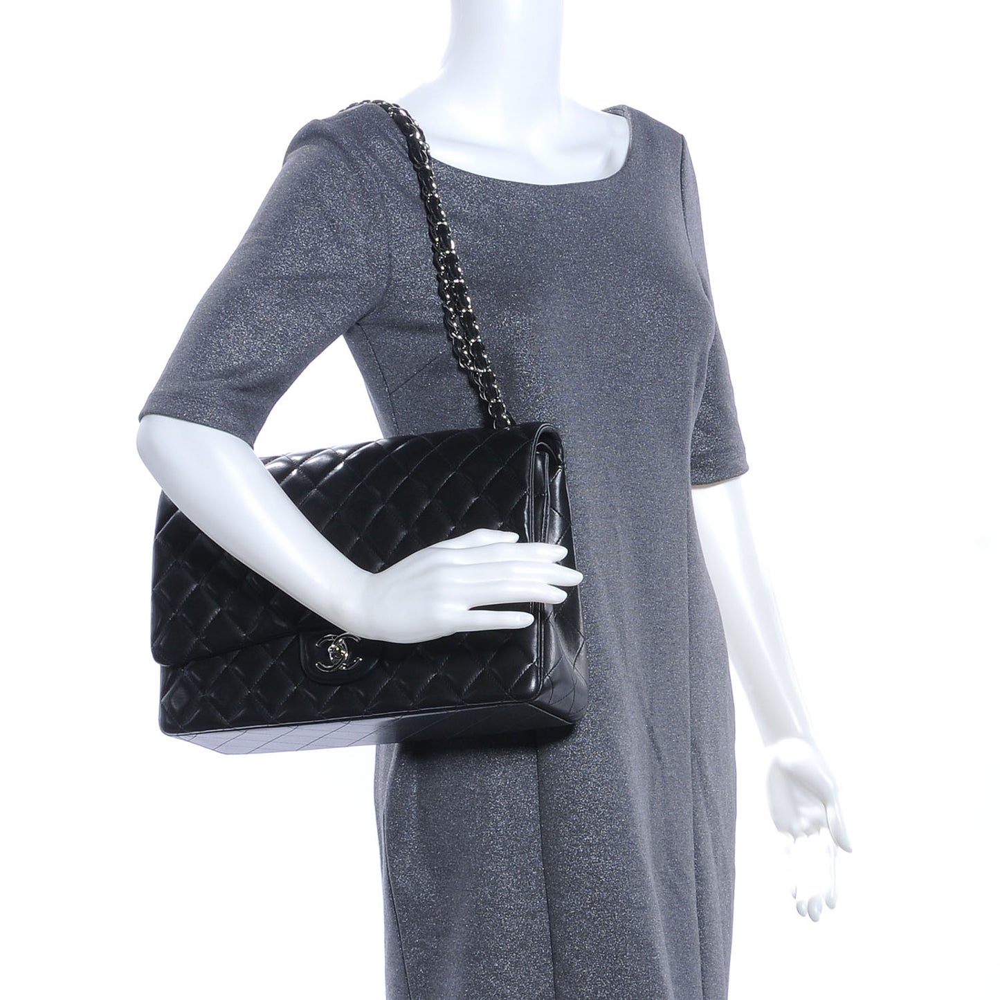 Lambskin Quilted Maxi Double Flap Black