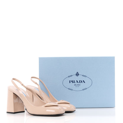 Prada Patent Triangle Logo Slingback Pumps 36.5 Cipria 9 of 9