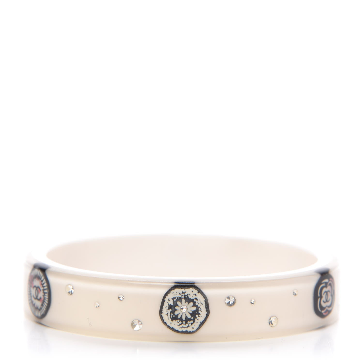 Chanel Resin Crystal CC Camellia Bangle Bracelet White 3 of 6