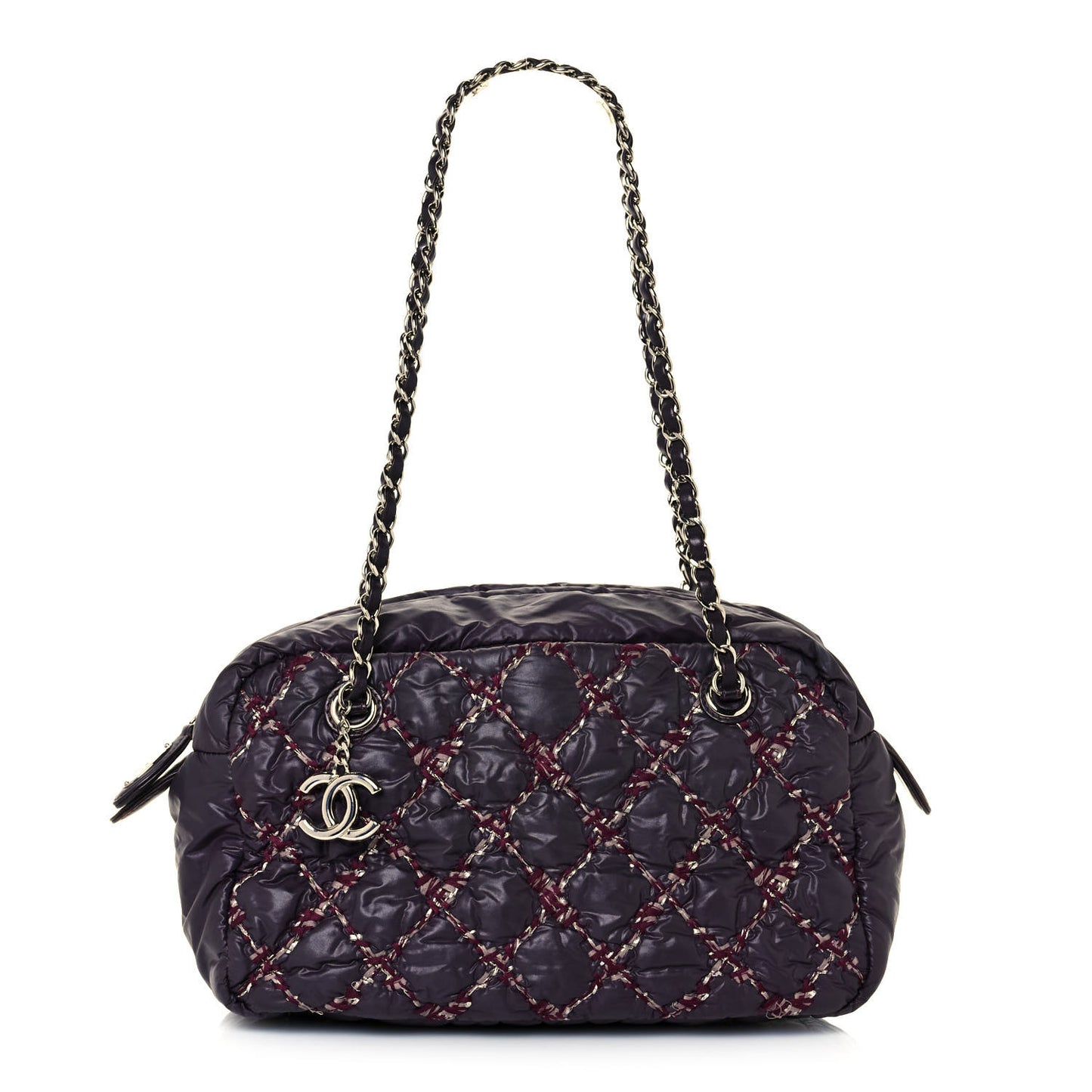 Nylon Quilted Tweed Stitch Bubble Camera Case Purple