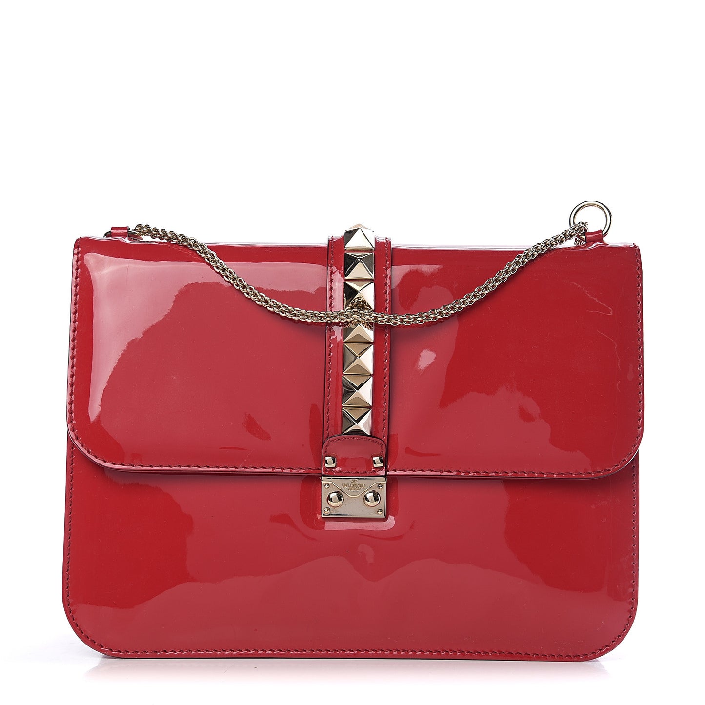 Patent Large Glam Lock Rockstud Flap Red