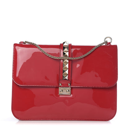 Valentino Garavani Patent Large Glam Lock Rockstud Flap Red 1 of 8