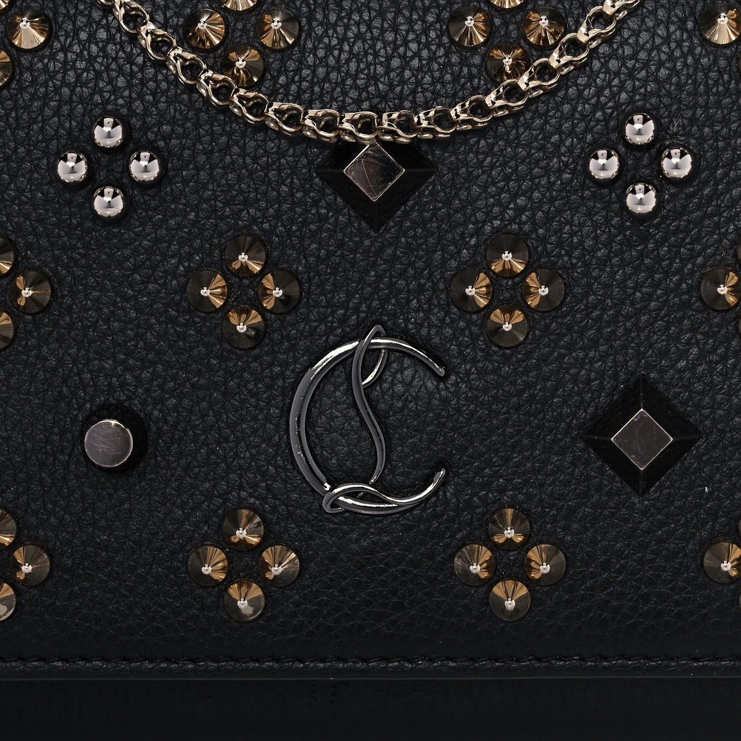 Grained Calfskin Spikes Loubinthesky Paloma Wallet On Chain Black Multimetal