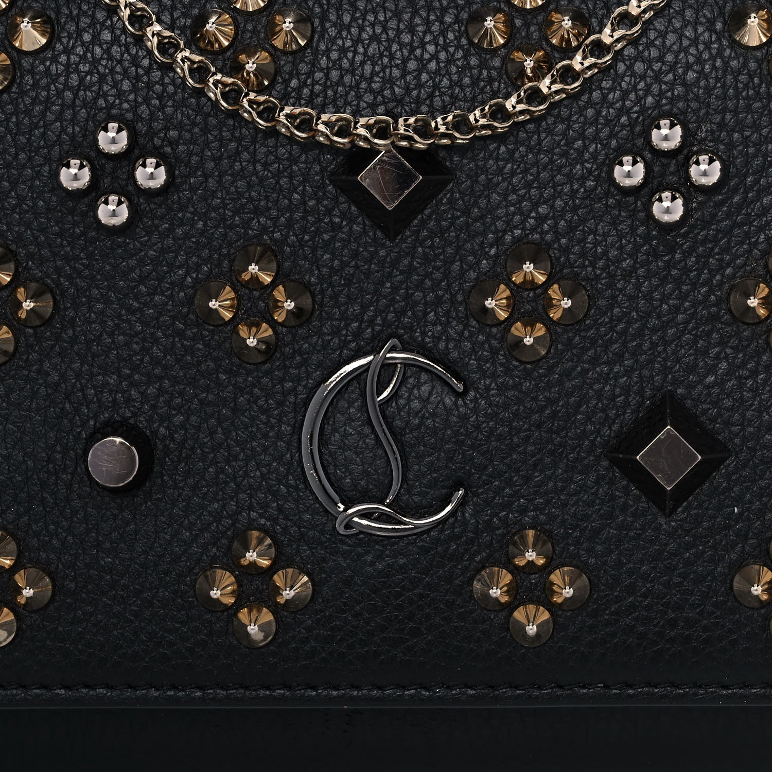 Christian Louboutin Grained Calfskin Spikes Loubinthesky Paloma Wallet On Chain Black Multimetal 9 of 17