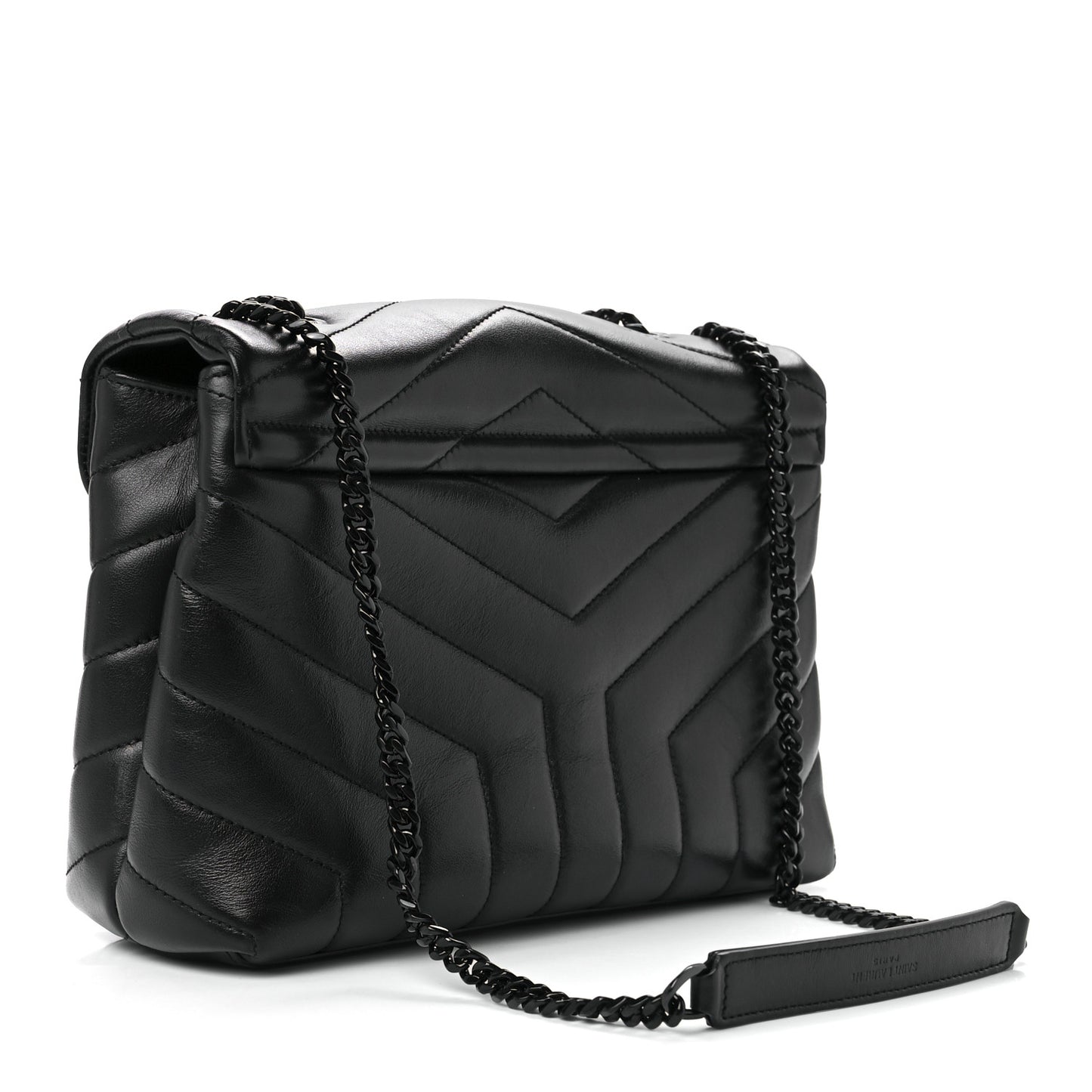 Calfskin Y Quilted Monogram Monochrome Small Loulou Chain Satchel Black