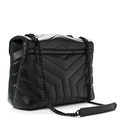 Saint Laurent Calfskin Y Quilted Monogram Monochrome Small Loulou Chain Satchel Black 2 of 15