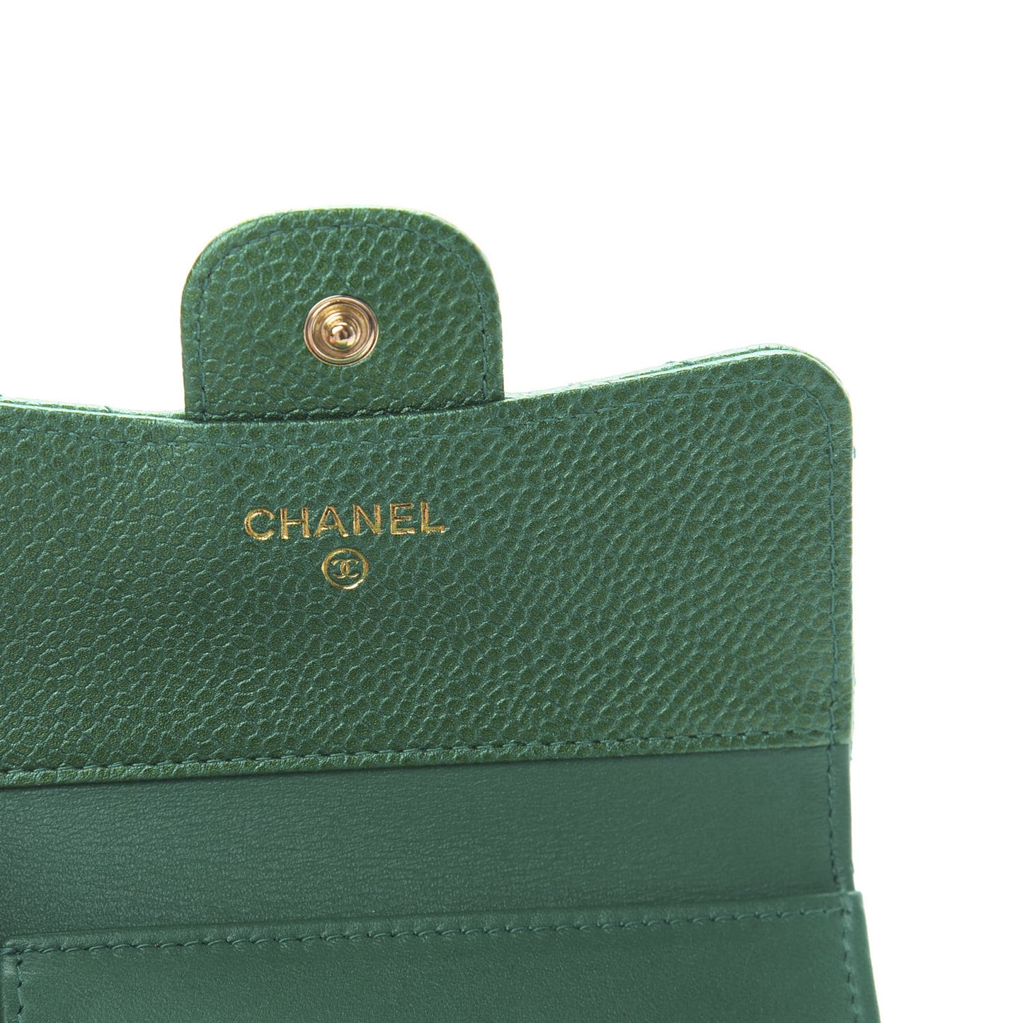 Metallic Caviar Quilted Compact Flap Wallet Green