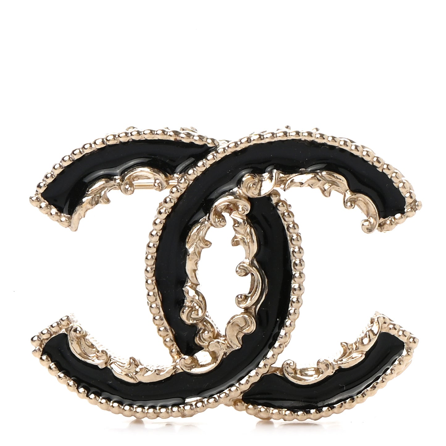 Enamel CC Baroque Brooch Black Gold