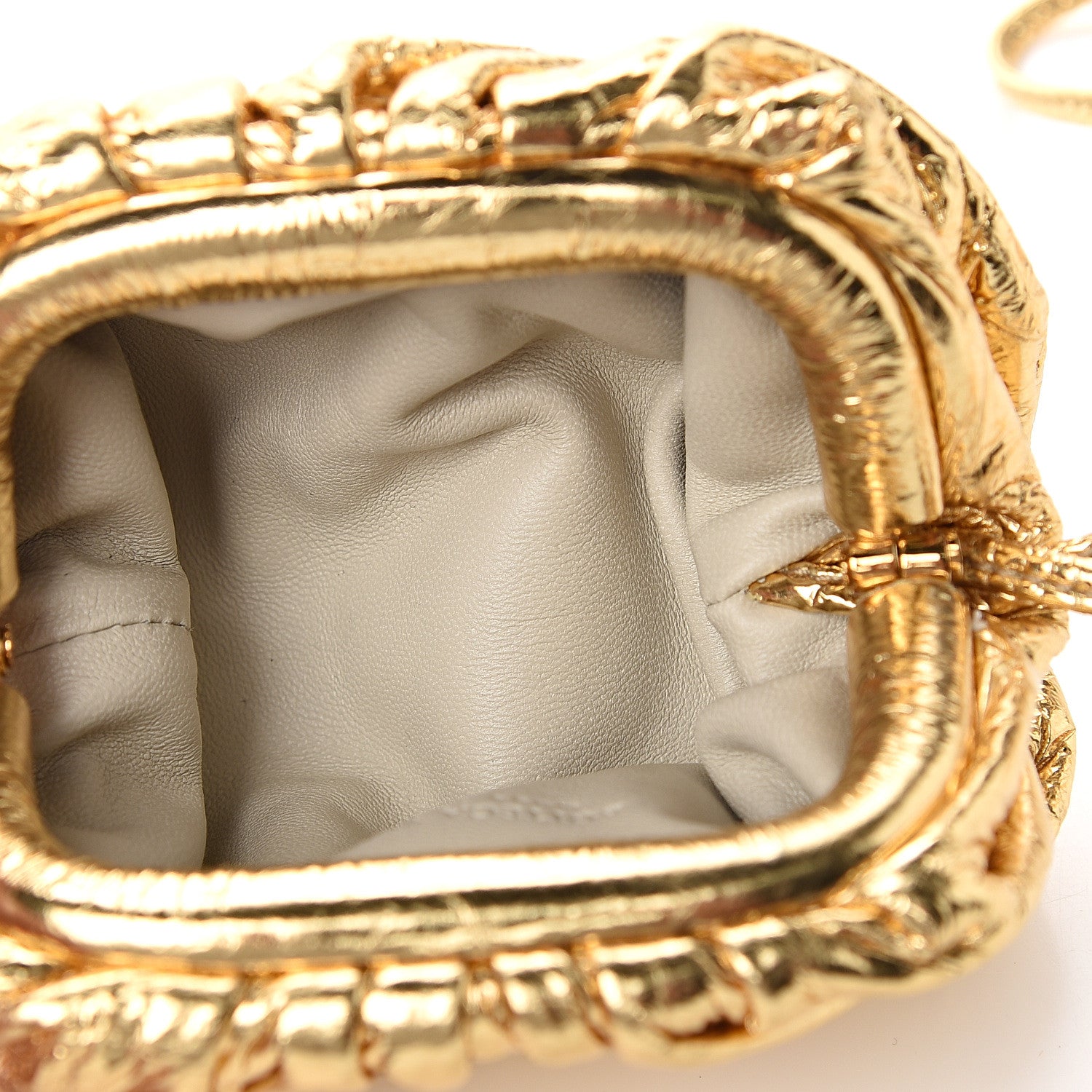 Bottega Veneta Metallic Crinkled Lambskin Coin Purse Oro 4 of 8