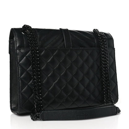 Saint Laurent Grain De Poudre Textured Mixed Matelasse Triquilt Medium Monogram Monochrome Satchel Black 3 of 9